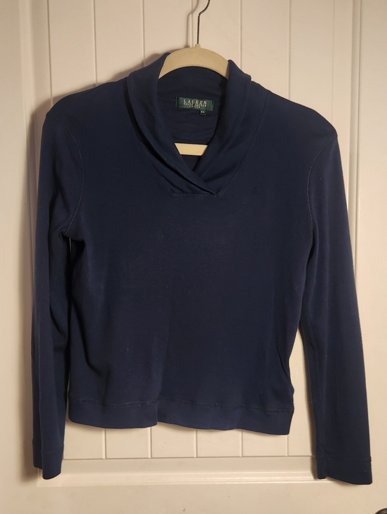 Ralph Lauren Tops - Lauren Ralph Lauren Navy Blue Long Sleeve Pullover w/ Shawl Collar, Size: PS